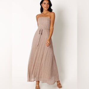 Petal & Pup Farley Strapless Maxi Dress Rose Gold Stripe Metallic Party Formal